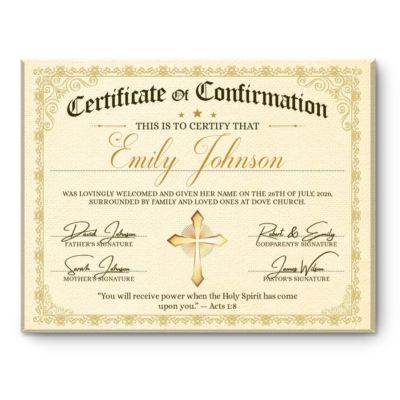 Personalized Confirmation Certificate, Custom Christian Confirmation Gift, Catholic Confirmation Keepsake, Religious Ceremony Gift, Confirmation Day
