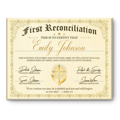 Personalized First Reconciliation Certificate, Custom First Confession Canvas, Reconciliation Keepsake, Religious Gift, Christian Gift