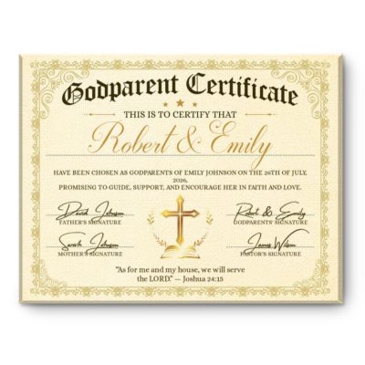 Personalized Godparent Certificate Canvas, Custom Godparents Gift, Baptism Godparent Keepsake, Religious Ceremony Gift