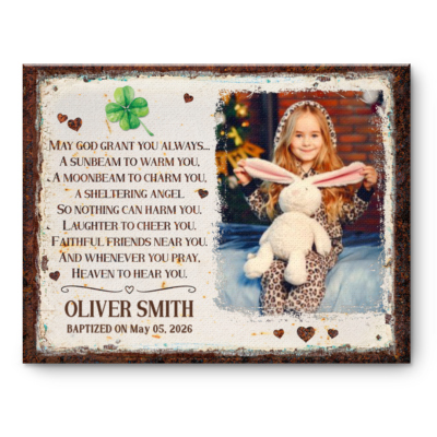 Personalized Baptism Photo Canvas, Irish Blessing Baptism Gift from Godparents, Custom Baptism Picture with Name & Date, Christening Keepsake