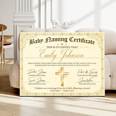 Personalized Baby Naming Certificate, Custom Baby Name Gift, Christian Baptism Keepsake, Newborn Gift, Baby Dedication Gift