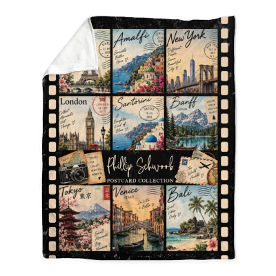 Personalized Postcard Collection Blanket, Custom Postcard Blanket, Vintage Postcard Gift, Postcard Collector Gift, Travel Lover Gift, Retro Travel Decor