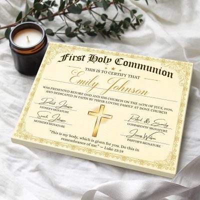 Personalized First Holy Communion Certificate, Custom Catholic Communion Canvas, First Communion Keepsake, Religious Gift For Girl