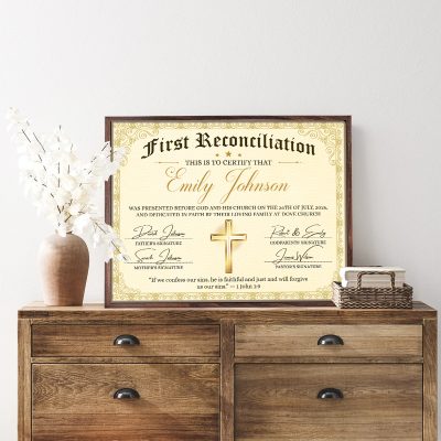 Personalized First Reconciliation Certificate, Custom First Confession Canvas, Reconciliation Keepsake, Religious Gift, Christian Gift
