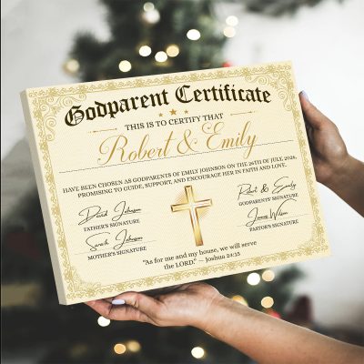 Personalized Godparent Certificate Canvas, Custom Godparents Gift, Baptism Godparent Keepsake, Religious Ceremony Gift