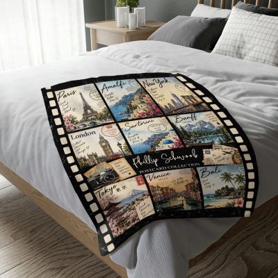 Personalized Postcard Collection Blanket, Custom Postcard Blanket, Vintage Postcard Gift, Postcard Collector Gift, Travel Lover Gift, Retro Travel Decor