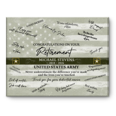 Army Retirement Guest Book Canvas, Army Retirement Gift, Custom Military Keepsake, Army Service Appreciation Wall Art