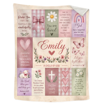 Personalized Christian Bible Verse Blanket For Baby Girl, Custom Name Faith Blanket, Religious Keepsake Gift, Faith Hope Love Blanket, Daughter Gift