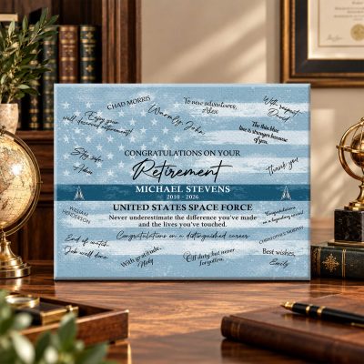 Space Force Retirement Guest Book Canvas, Space Force Retirement Gift, Custom USSF Keepsake, Space Force Service Appreciation Wall Art