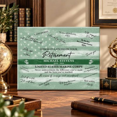 Marine Corps Retirement Guest Book Canvas, Marine Corps Retirement Gift, Custom USMC Keepsake, Marine Corps Service Appreciation Wall Art