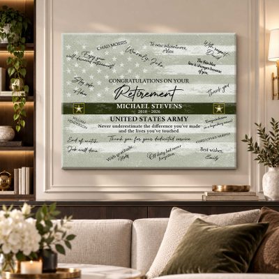 Army Retirement Guest Book Canvas, Army Retirement Gift, Custom Military Keepsake, Army Service Appreciation Wall Art