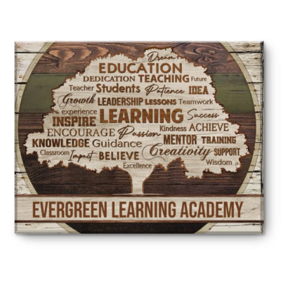 Custom Education Word Cloud Canvas, Personalized School Name Wall Art, Teacher Inspirational Quotes, Learning Academy Decor, Classroom Motivational Gift