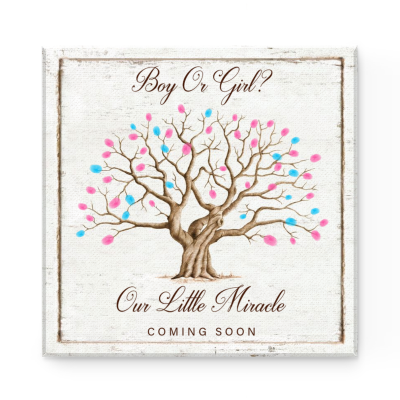 Baby Gender Reveal Fingerprint Tree, Personalized Baby Shower Guest Book, Boy or Girl Keepsake, Pregnancy Announcement Sign Canvas