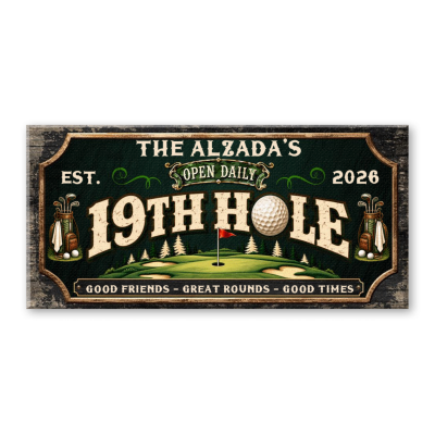 Custom 19th Hole Golf Bar Canvas, Personalized Golf Sign, Home Bar Decor, Golf Room Wall Art, Man Cave Gift, Golf Lover Gift