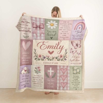Personalized Christian Bible Verse Blanket For Baby Girl, Custom Name Faith Blanket, Religious Keepsake Gift, Faith Hope Love Blanket, Daughter Gift