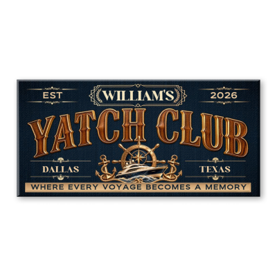 Personalized Yacht Club Canvas, Custom Name Sign, Yacht Club Decor, Boating Gift, Sailing Gift, Coastal Home Decor, Housewarming Gift