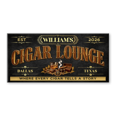 Personalized Cigar Lounge Wall Art, Custom Name Canvas, Cigar Lounge Decor, Cigar Gift, Smoking Room Sign, Cigar Bar Decor, Housewarming Gift