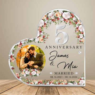 5th Anniversary Photo Heart Acrylic, Custom Photo Couple Plaque, 5th Anniversary Plaque, 5th Wedding Anniversary Keepsake Gift