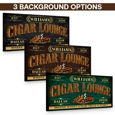 Personalized Cigar Lounge Wall Art, Custom Name Canvas, Cigar Lounge Decor, Cigar Gift, Smoking Room Sign, Cigar Bar Decor, Housewarming Gift