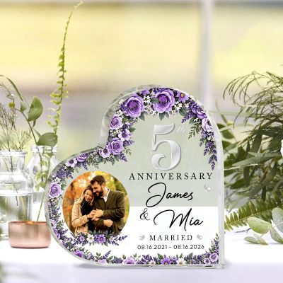 5th Anniversary Photo Heart Acrylic, Custom Photo Couple Plaque, 5th Anniversary Plaque, 5th Wedding Anniversary Keepsake Gift