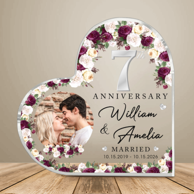 7th Anniversary Photo Heart Acrylic, Custom Photo Couple Plaque, 7th Anniversary Plaque, 7th Wedding Anniversary Keepsake Gift