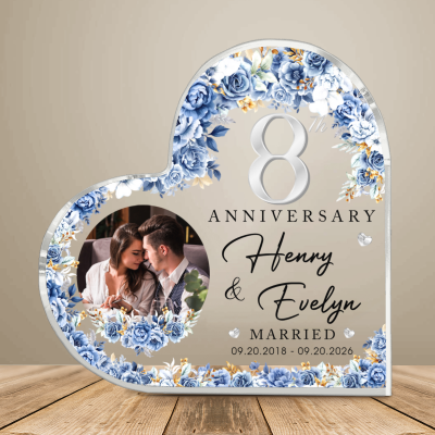 8th Anniversary Photo Heart Acrylic, Custom Photo Couple Plaque, 8th Anniversary Plaque, 8th Wedding Anniversary Keepsake Gift