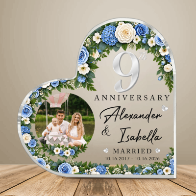 9th Anniversary Photo Heart Acrylic, Custom Photo Couple Plaque, 9th Anniversary Plaque, 9th Wedding Anniversary Keepsake Gift