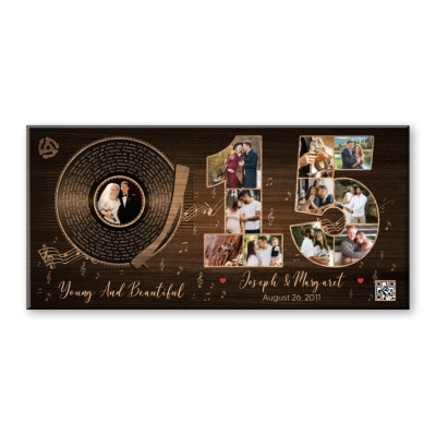 Personalized 15th Anniversary Photo Collage Vinyl Record, Custom Song Lyrics Gift, 15th Wedding Anniversary Gift, Gift For Wedding Anniversary