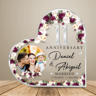 11th Anniversary Photo Heart Acrylic, Custom Photo Couple Plaque, 11th Anniversary Plaque, 11th Wedding Anniversary Keepsake Gift