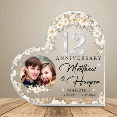 12th Anniversary Photo Heart Acrylic, Custom Photo Couple Plaque, 12th Anniversary Plaque, 12th Wedding Anniversary Keepsake Gift
