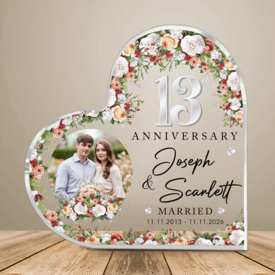 13th Anniversary Photo Heart Acrylic, Custom Photo Couple Plaque, 13th Anniversary Plaque, 13th Wedding Anniversary Keepsake Gift