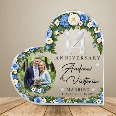 14th Anniversary Photo Heart Acrylic, Custom Photo Couple Plaque, 14th Anniversary Plaque, 14th Wedding Anniversary Keepsake Gift