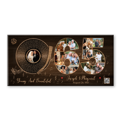 Personalized 65th Anniversary Photo Collage Vinyl Record, Custom Song Lyrics Gift, 65th Wedding Anniversary Gift, Gift For Wedding Anniversary