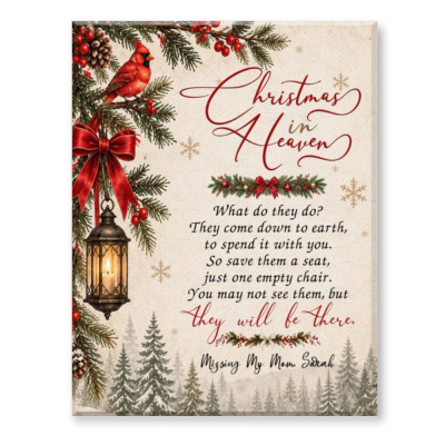 Christmas in Heaven Memorial Gift, Missing Mom Christmas Gift, Christmas Memorial Canvas Wall Art, Remembrance Decor