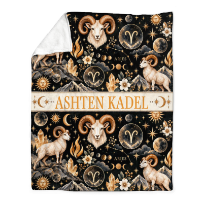 Personalized Aries Zodiac Blanket, Aries Baby Blanket, Custom Zodiac Baby Gift, Aries Gift for Baby, Nursery Blanket