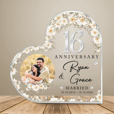 16th Anniversary Photo Heart Acrylic, Custom Photo Couple Plaque, 16th Anniversary Plaque, 16th Wedding Anniversary Keepsake Gift