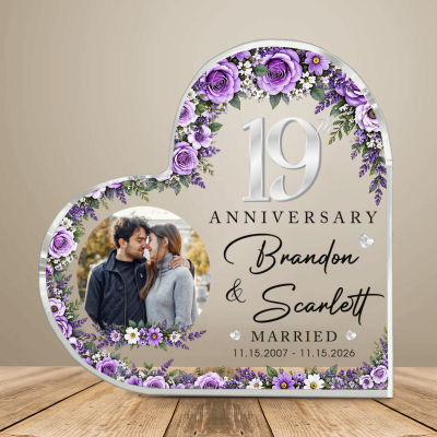 19th Anniversary Photo Heart Acrylic, Custom Photo Couple Plaque, 19th Anniversary Plaque, 19th Wedding Anniversary Keepsake Gift