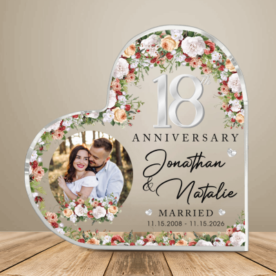 18th Anniversary Photo Heart Acrylic, Custom Photo Couple Plaque, 18th Anniversary Plaque, 18th Wedding Anniversary Keepsake Gift