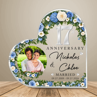 17th Anniversary Photo Heart Acrylic, Custom Photo Couple Plaque, 17th Anniversary Plaque, 17th Wedding Anniversary Keepsake Gift