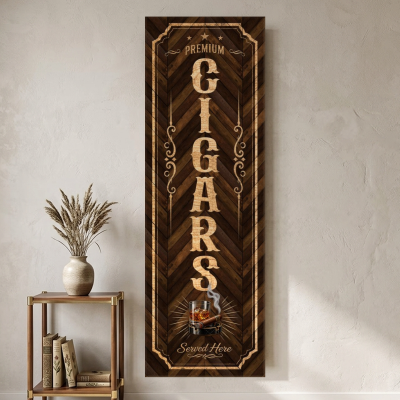 Personalized Cigar Wall Sign, Custom Cigar Bar Decor, Rustic Hallway Wall Art, Cigar Lover Gift, Man Cave Decor, Cigar Room Sign