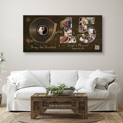 Personalized 15th Anniversary Photo Collage Vinyl Record, Custom Song Lyrics Gift, 15th Wedding Anniversary Gift, Gift For Wedding Anniversary