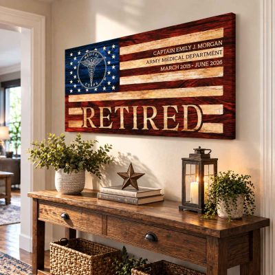 Personalized Military Medic Retirement Gift, Army Medical Corps Retirement Gift, Custom Military Retirement Sign Canvas, Retired Soldier Gift