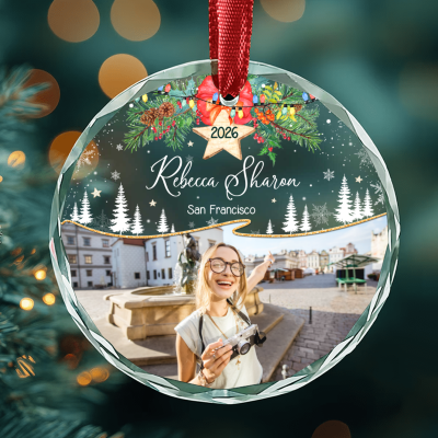Personalized Travel Christmas Ornament, Custom Photo Ornament, Vacation Keepsake, 2026 Christmas Gift, Travel Lover Ornament Gift