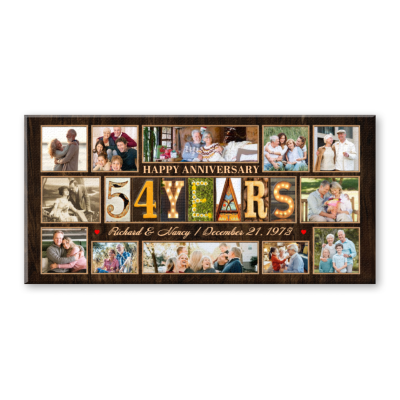 54 Years Together Gift for Parents, 54th Wedding Anniversary Photo Collage Canvas, Personalized Anniversary Gift, Custom Couple Wall Decor