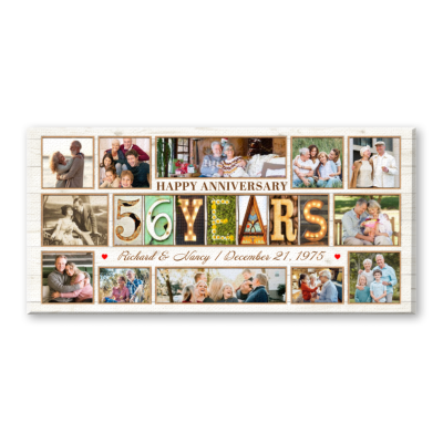 56th Anniversary Gift for Parents, 56 Years Together Personalized Photo Collage Canvas, Custom Wedding Anniversary Gift for Spouse, Custom Family Keepsake