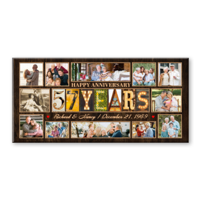 57th Wedding Anniversary Gift for Parents, 57 Years Together Photo Collage Canvas, Personalized Anniversary Gift for Spouse, Custom Wedding Anniversary Keepsake