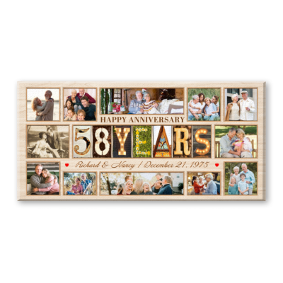 58th Anniversary Gift for Parents, Personalized 58 Years Married Photo Collage Canvas, 58th Wedding Anniversary Gift for Mom and Dad, Custom Keepsake