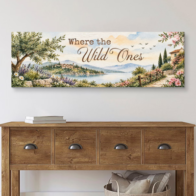 Where the Wild Ones Wall Art, Rustic Landscape Canvas, Countryside Wall Decor, Landscape Canvas Print, Vintage Farmhouse Decor, Nature Wall Art