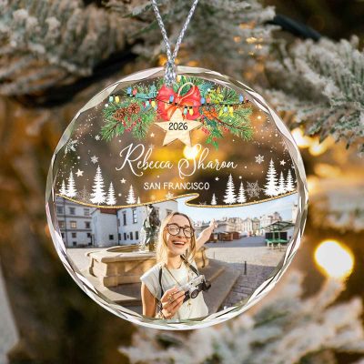 Personalized Travel Christmas Ornament, Custom Photo Ornament, Vacation Keepsake, 2026 Christmas Gift, Travel Lover Ornament Gift