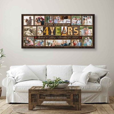 54 Years Together Gift for Parents, 54th Wedding Anniversary Photo Collage Canvas, Personalized Anniversary Gift, Custom Couple Wall Decor